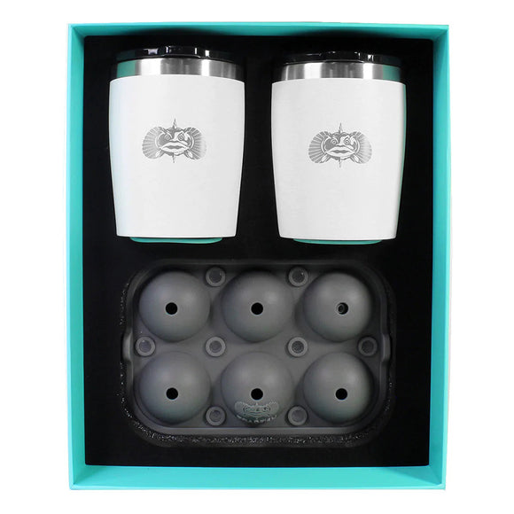 Toadfish Non-Tipping 10oz White Rocks Tumblers w/Ice Ball Tray - 2 Tumblers