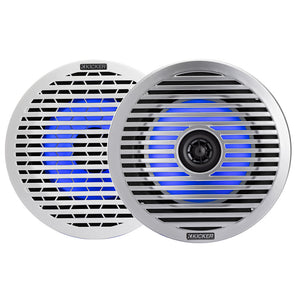 KICKER KM614FL 6.5" Low Profile Coaxial Marine Speakers w/RGB Lighting - 4-Ohm, White