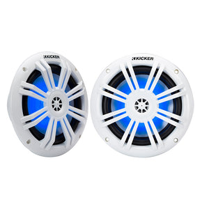 KICKER KM60 6.5" Marine Coaxial Speakers w/1/2" Tweeters - 4-Ohm, White w/Blue LED