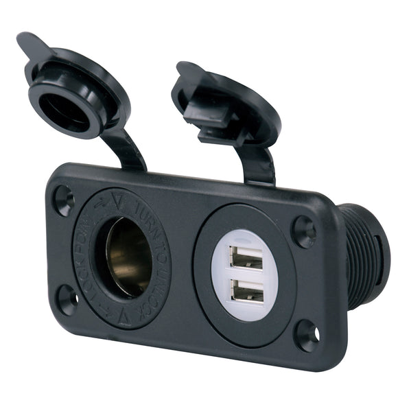 Marinco SeaLink® Deluxe Dual USB Charger & 12V Receptacle