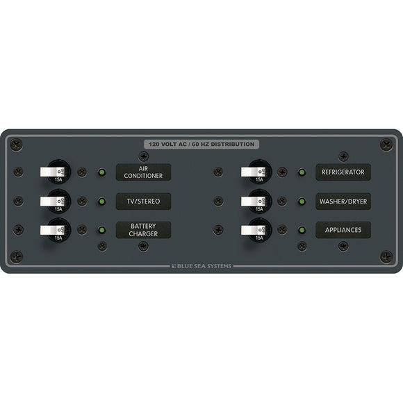 Blue Sea 8097 AC 6 Position Toggle Circuit Breaker Panel - White Switches