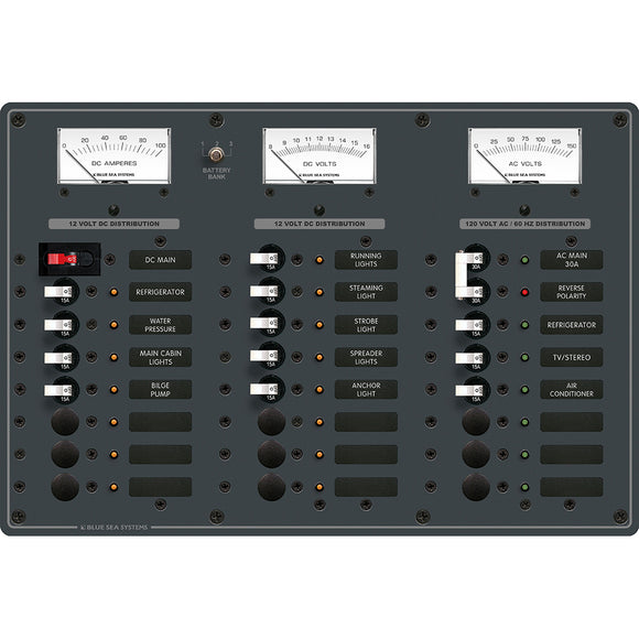 Blue Sea 8084 AC Main +6 Positions/DC Main +15 Positions Toggle Circuit Breaker Panel - White Switches