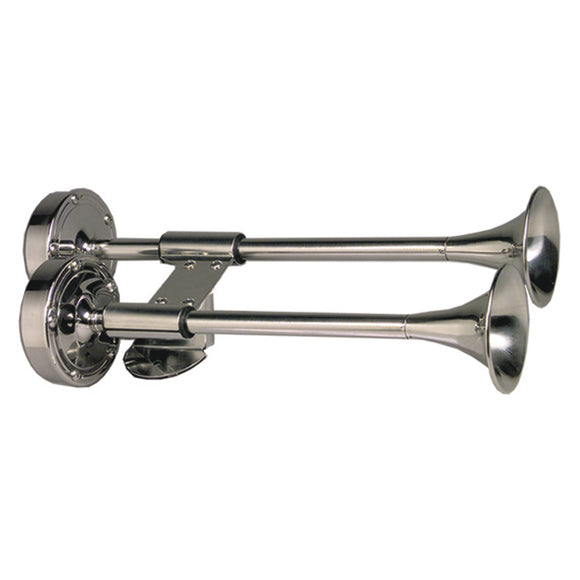 Schmitt Marine Deluxe All-Stainless Shorty Dual Trumpet Horn - 12V