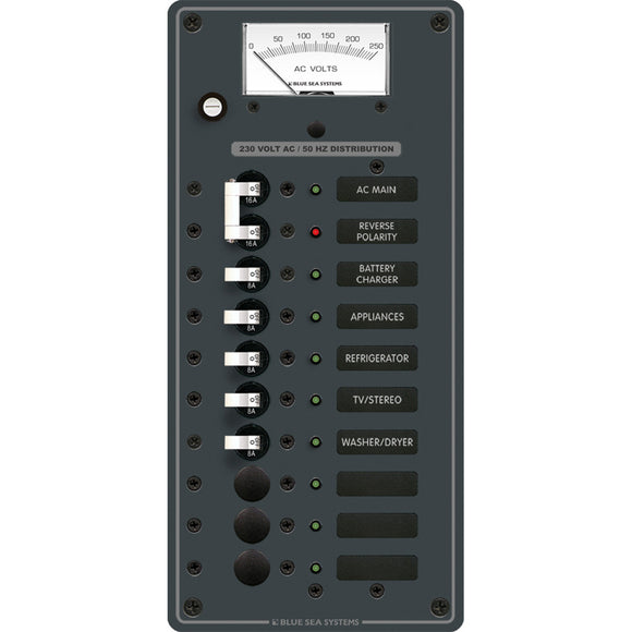 Blue Sea 8588 Breaker Panel - AC Main + 8 Positions (European) - White