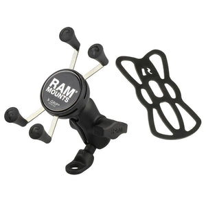 RAM Mount 9mm Angled Base Motorcycle Mount w/Short Double Socket Arm &amp; Universal X-Grip&reg; Cell/iPhone Cradle