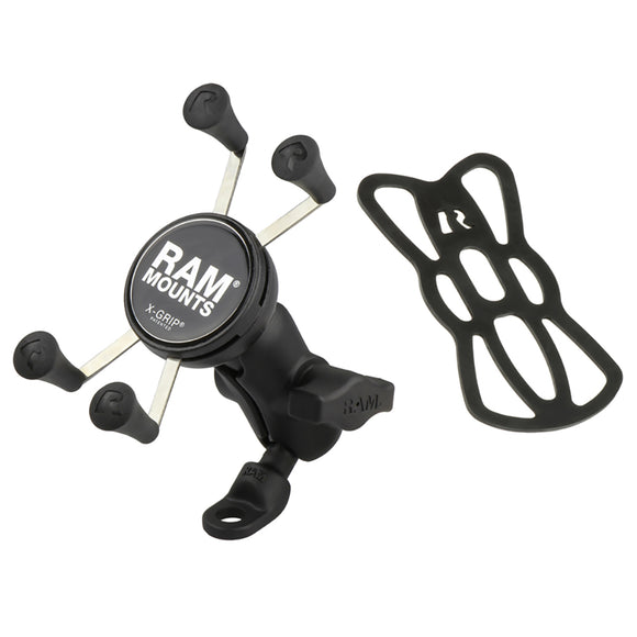 RAM Mount 9mm Angled Base Motorcycle Mount w/Short Double Socket Arm & Universal X-Grip® Cell/iPhone Cradle