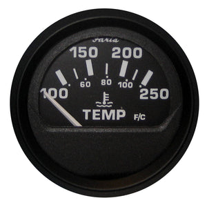 Faria Euro Black 2" Water Temperature Gauge (100-250&#176;F)