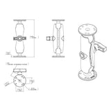 RAM Mount 1.5" Ball Double Socket Arm w/2 2.5" Round Bases - AMPs Pattern